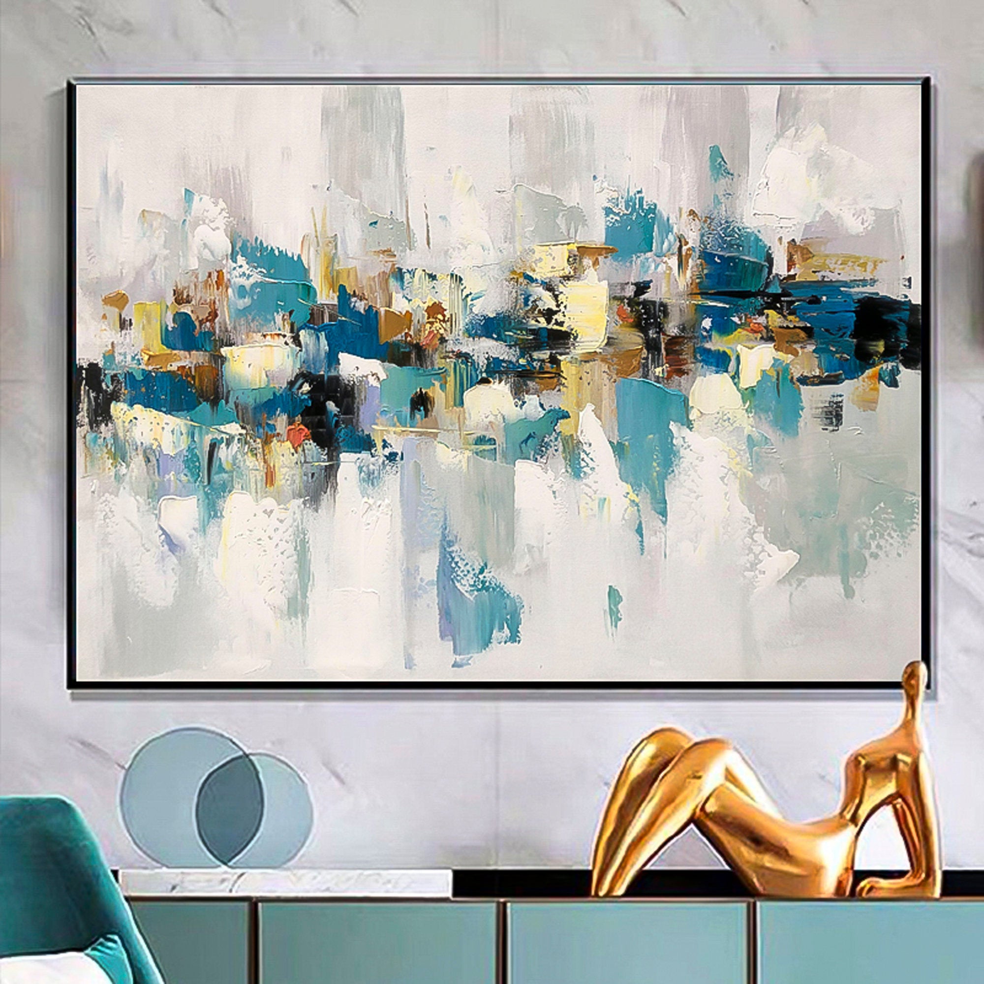 Creative Abstract Huge wall art Oil Painting Abstract brush stroke art Wall Art therapy Horizontal