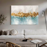 Gold foil art Sea Ocean Huge wall art Oil Painting Abstract brush stroke art Wall Art therapy Horizontal