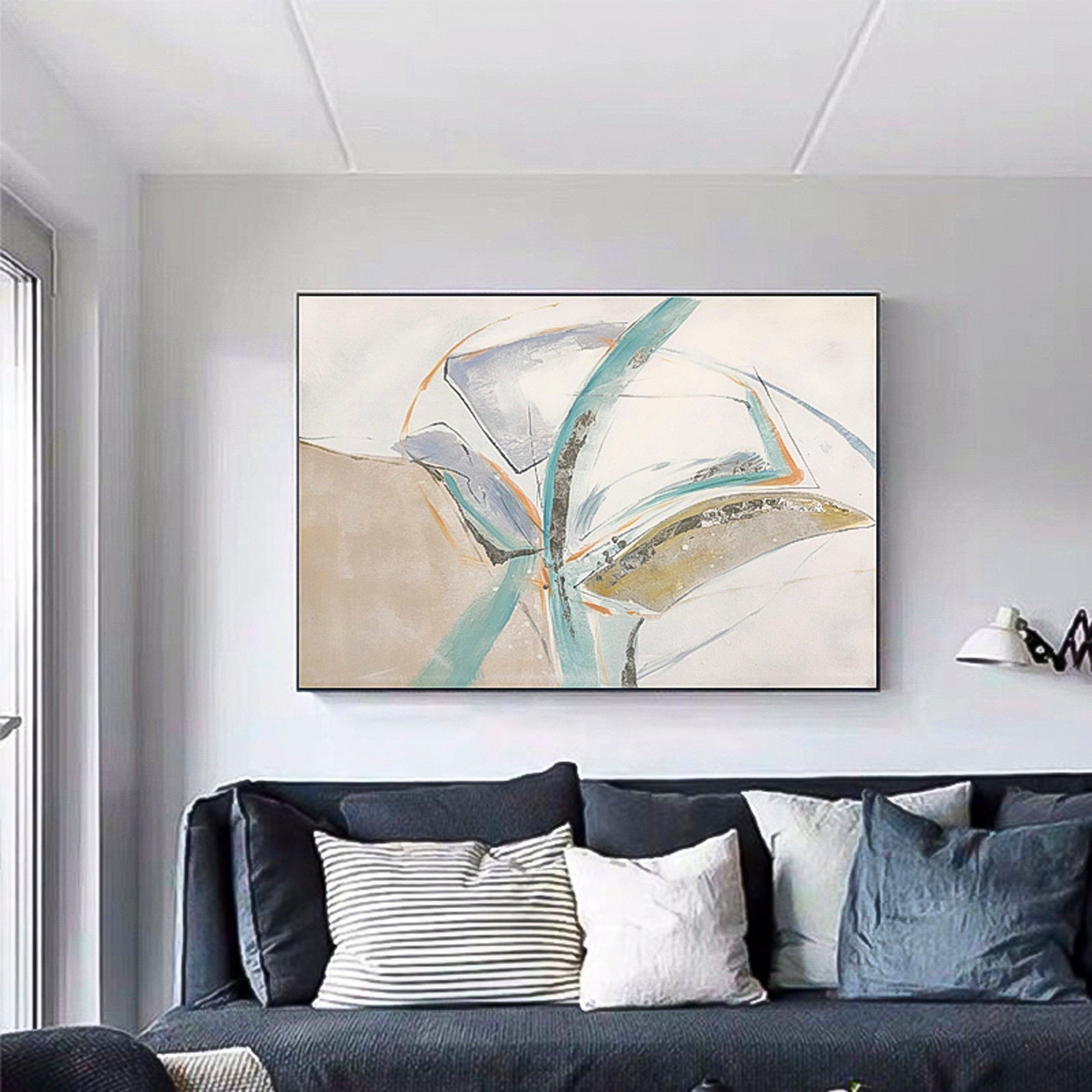 Beige Abstract Huge wall art Oil Painting Abstract brush stroke art Wall Art therapy Horizontal