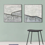 Original handmade minimalist painting Silver Painting 2 piece wall art abstract Square set of 2 Silver and black Abstract Wall Art