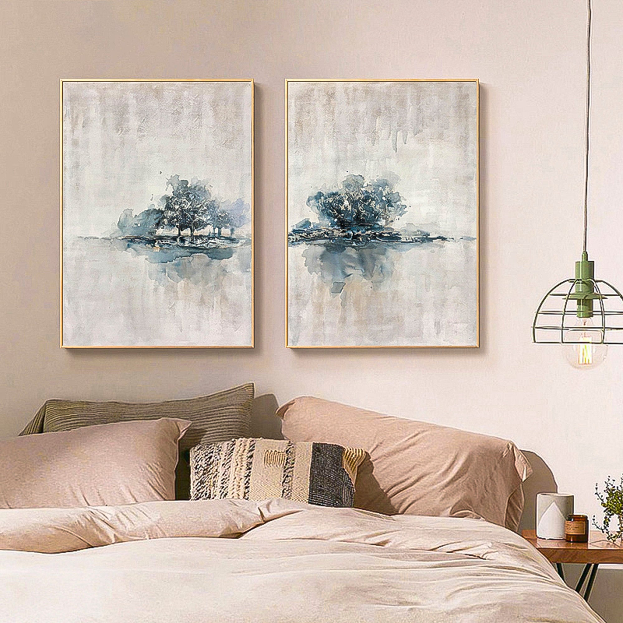 2 piece wall art gallery wall set Abstract tree painting canvas wall art Modern Abstract Oil Painting On Canvas Set of 2 Vertical