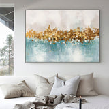 Gold foil art Sea Ocean Huge wall art Oil Painting Abstract brush stroke art Wall Art therapy Horizontal