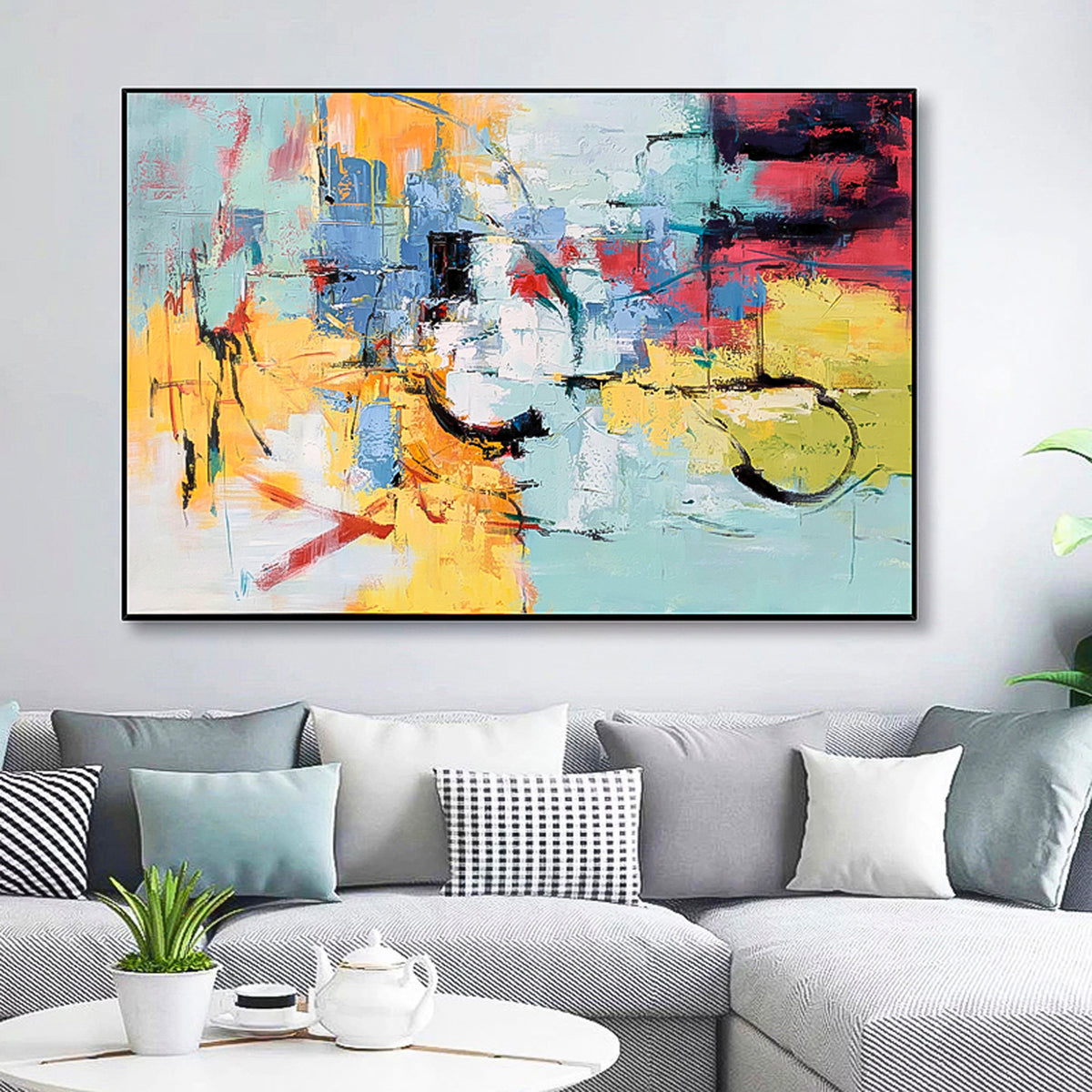 Bold Colors Huge wall art Oil Painting Abstract brush stroke art Wall Art therapy Horizontal