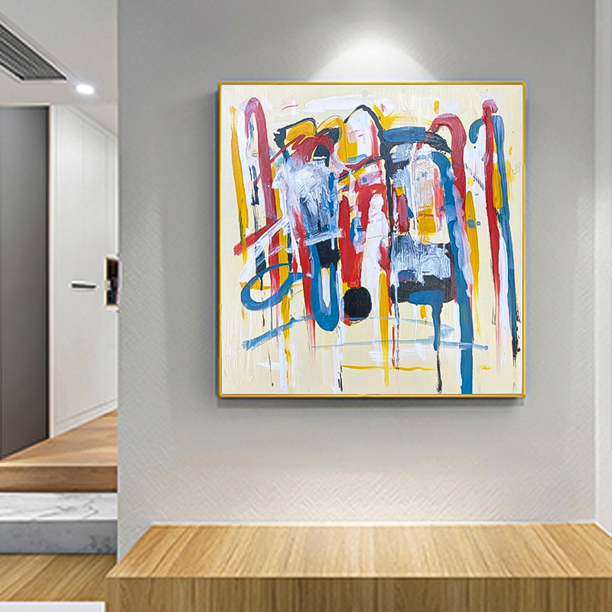 Original handmade minimalist painting expressionist Painting 2 piece wall art abstract Square set of 2 colorful Abstract Wall Art