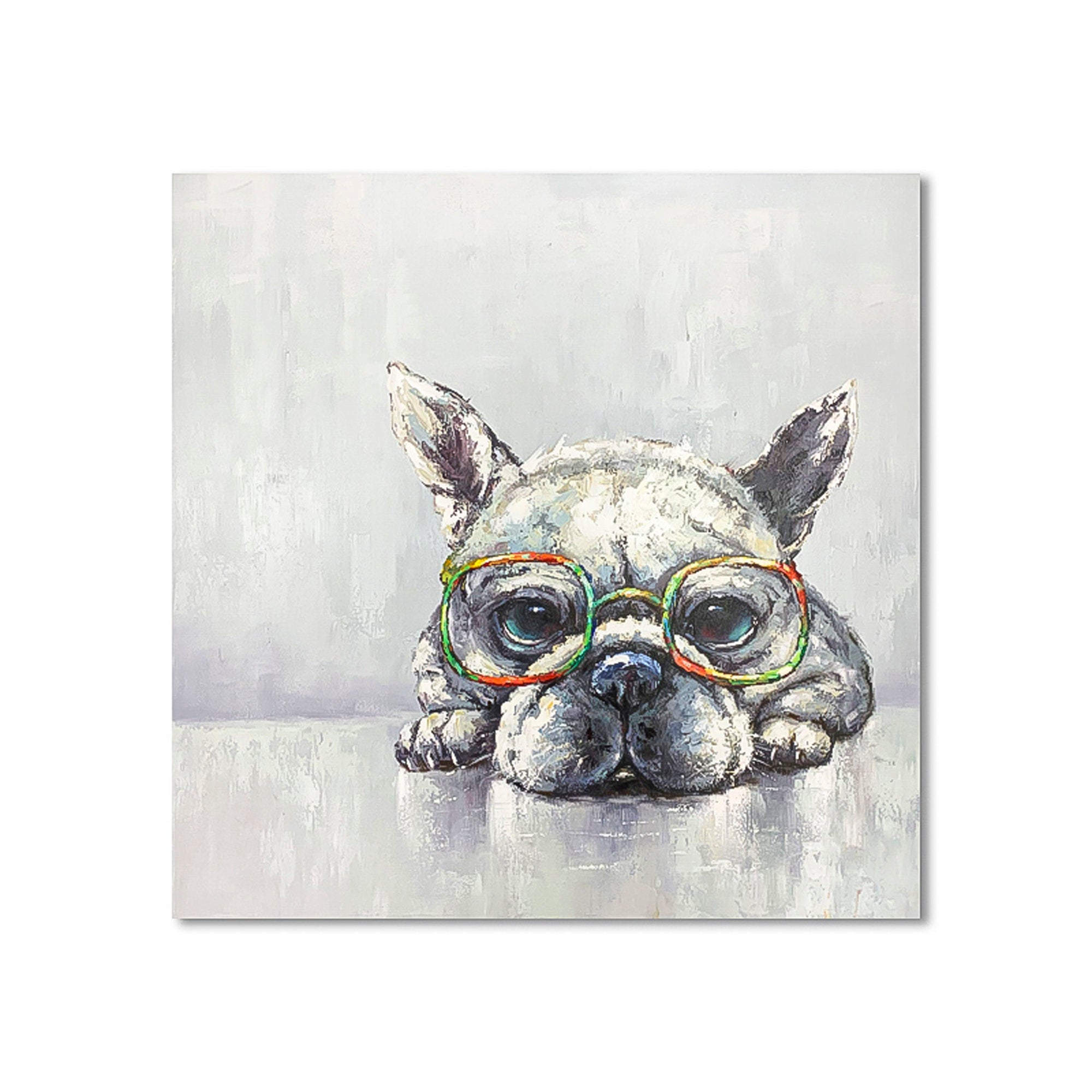 Pug pop art cute puppy cartoon art brush stroke art handmade oil painting square heavy textured palette knife huge wall art