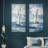 Sailboat Painting 2 piece wall art gallery wall set Original Modern Abstract Oil Painting On Canvas Set of 2 Vertical designer wall art