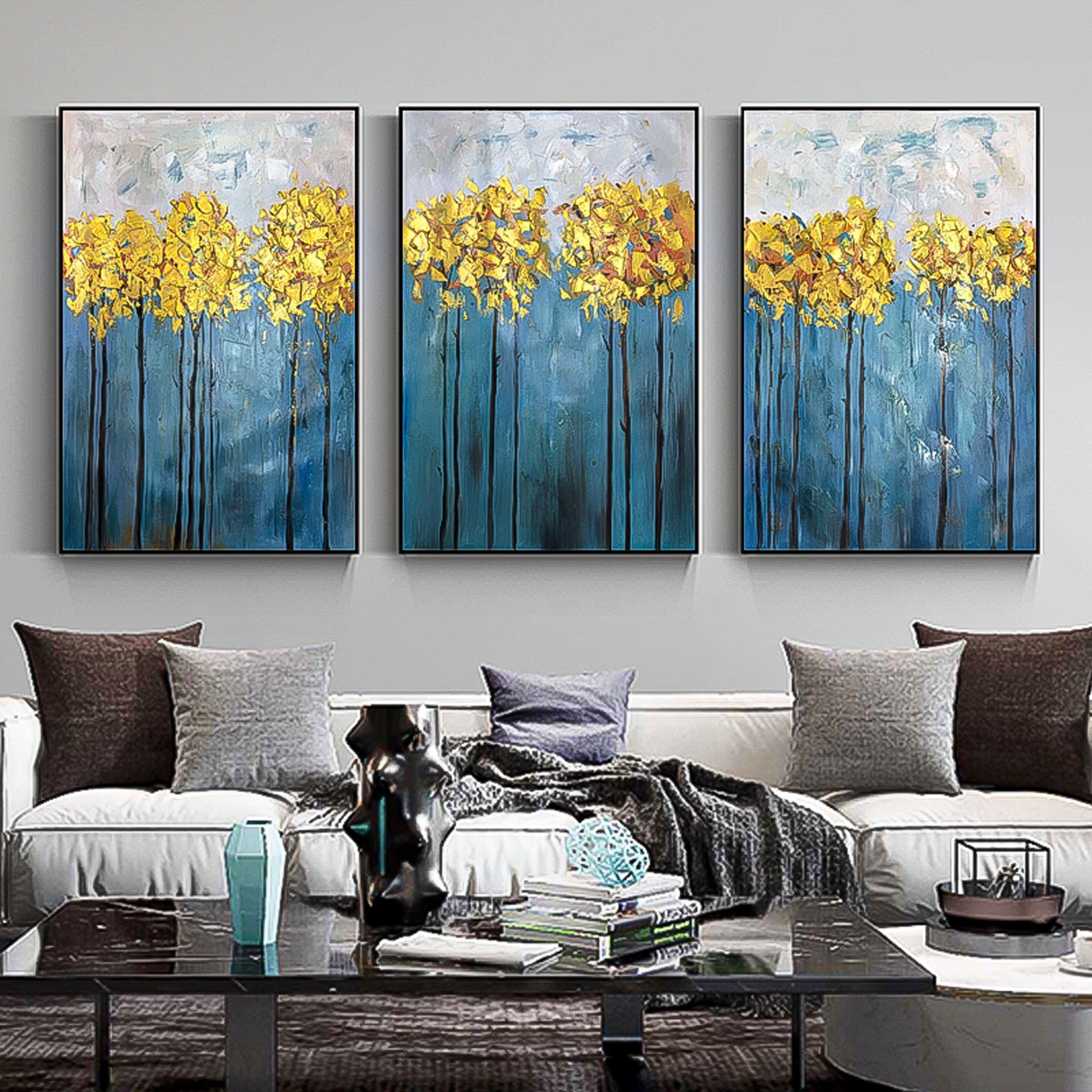 Abstract Floral Oil Painting Oil Paint Canvas Set of 3 Abstract Canvas Wall Art Wall Painting For Living Room minimalist triptych wall art