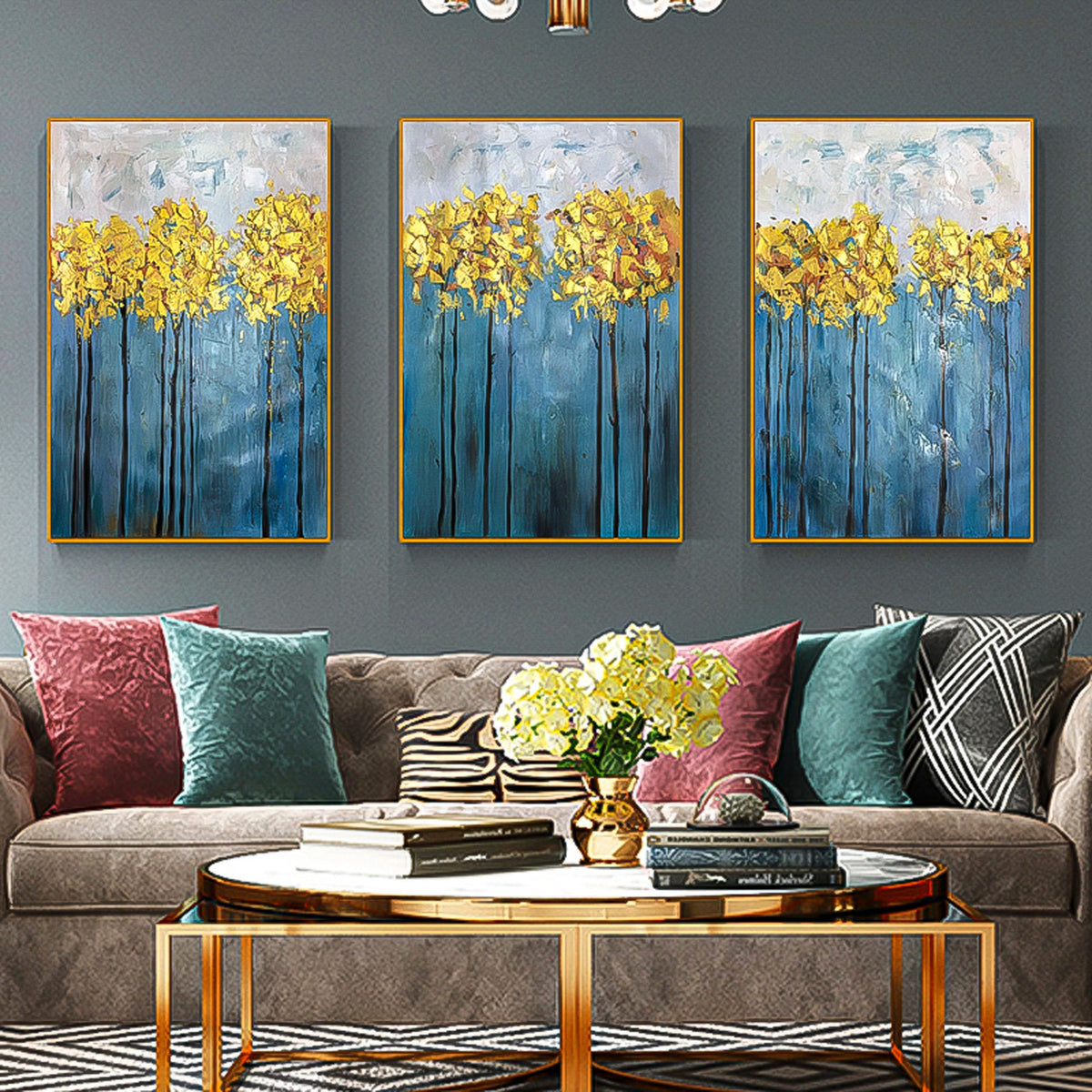 Abstract Floral Oil Painting Oil Paint Canvas Set of 3 Abstract Canvas Wall Art Wall Painting For Living Room minimalist triptych wall art