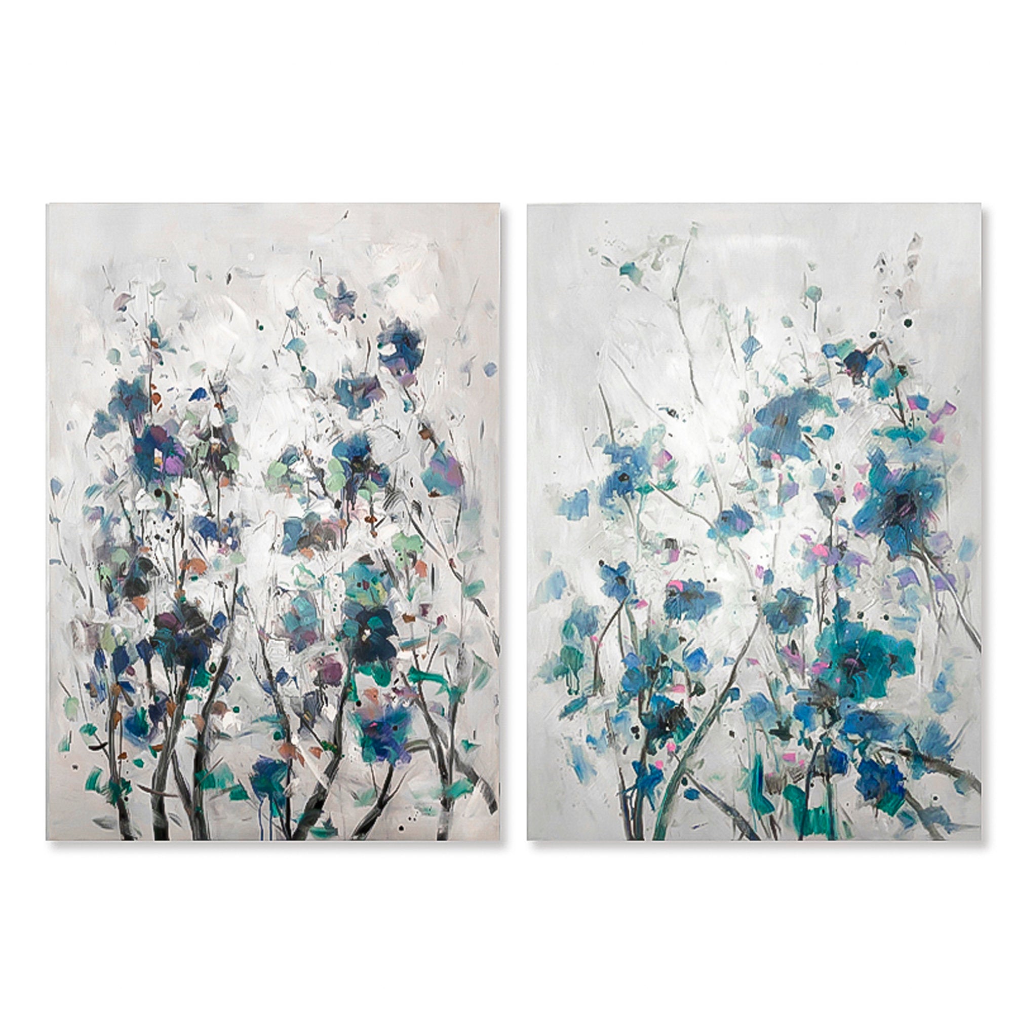 2 piece wall art gallery wall set Blue succulent wall art floral oil painting Modern Abstract Oil Painting On Canvas Set of 2 Vertical