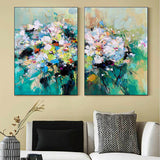 2 piece wall art gallery wall set Green succulent wall art floral oil painting Modern Abstract Oil Painting On Canvas Set of 2 Vertical