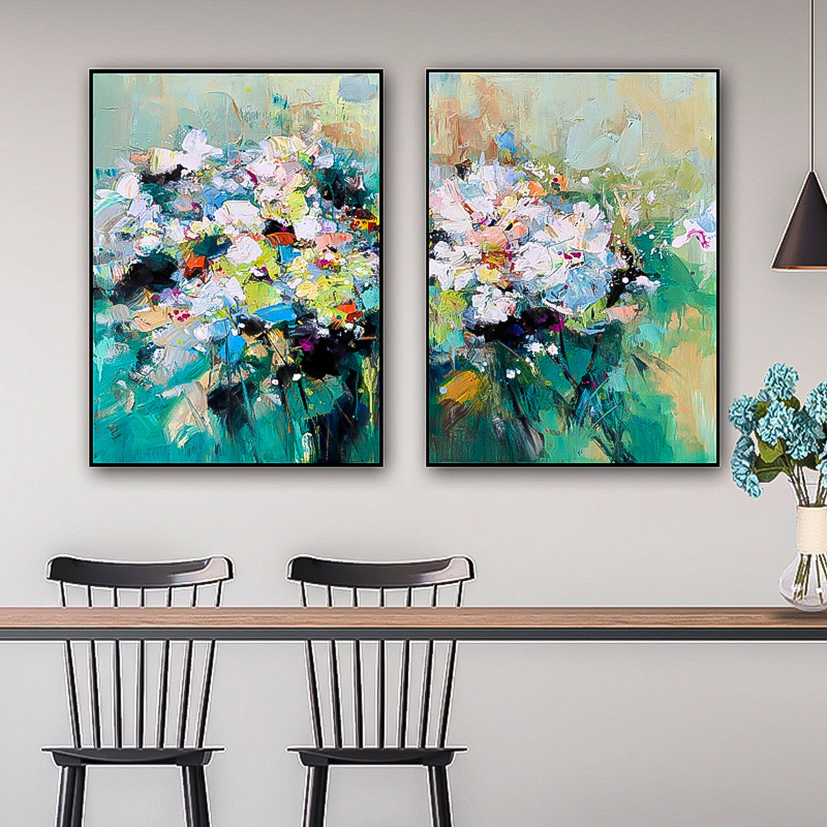 2 piece wall art gallery wall set Green succulent wall art floral oil painting Modern Abstract Oil Painting On Canvas Set of 2 Vertical