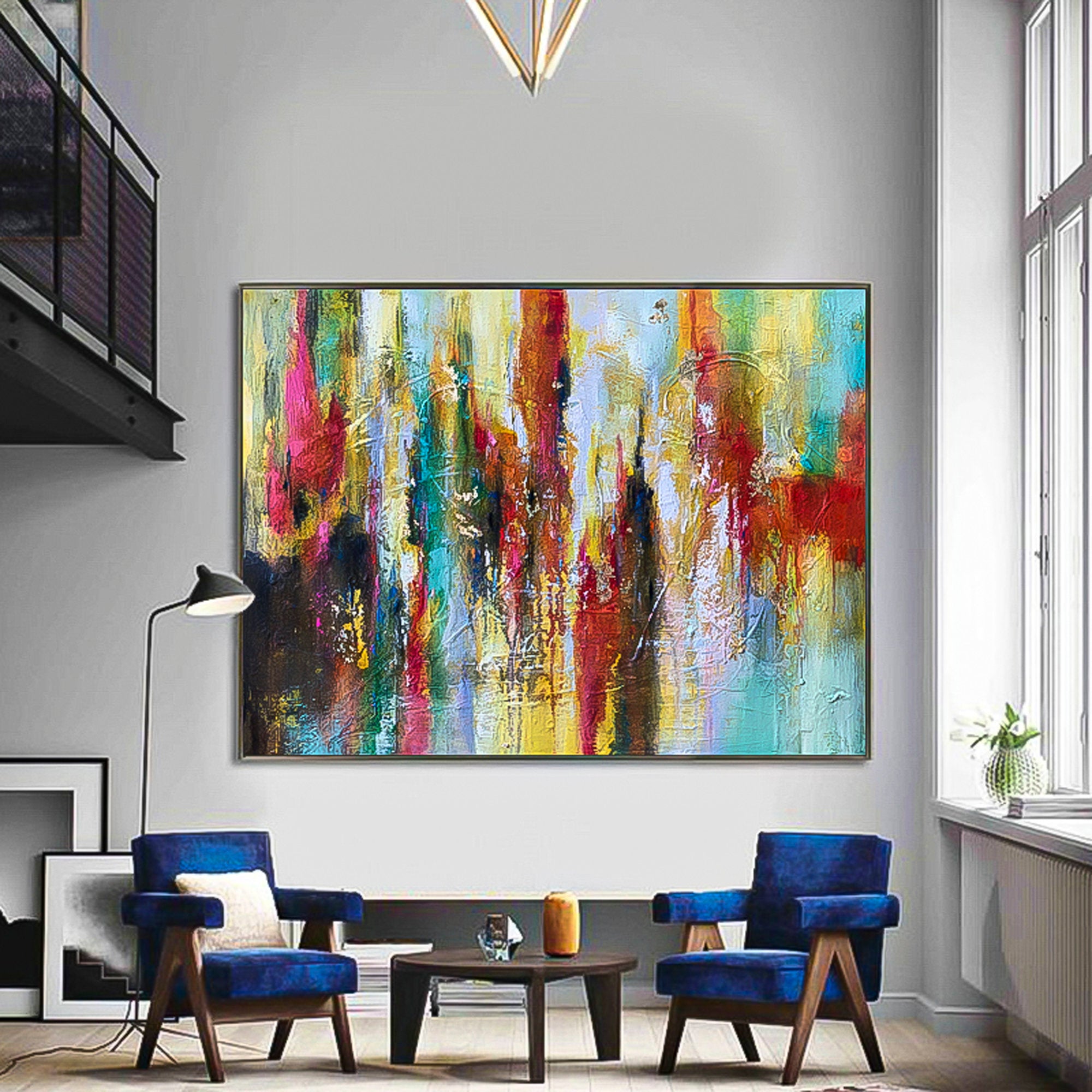 Brush stroke art colorful abstract paint pattern Abstract Oil Painting red multicolor Wall Art therapy Horizontal