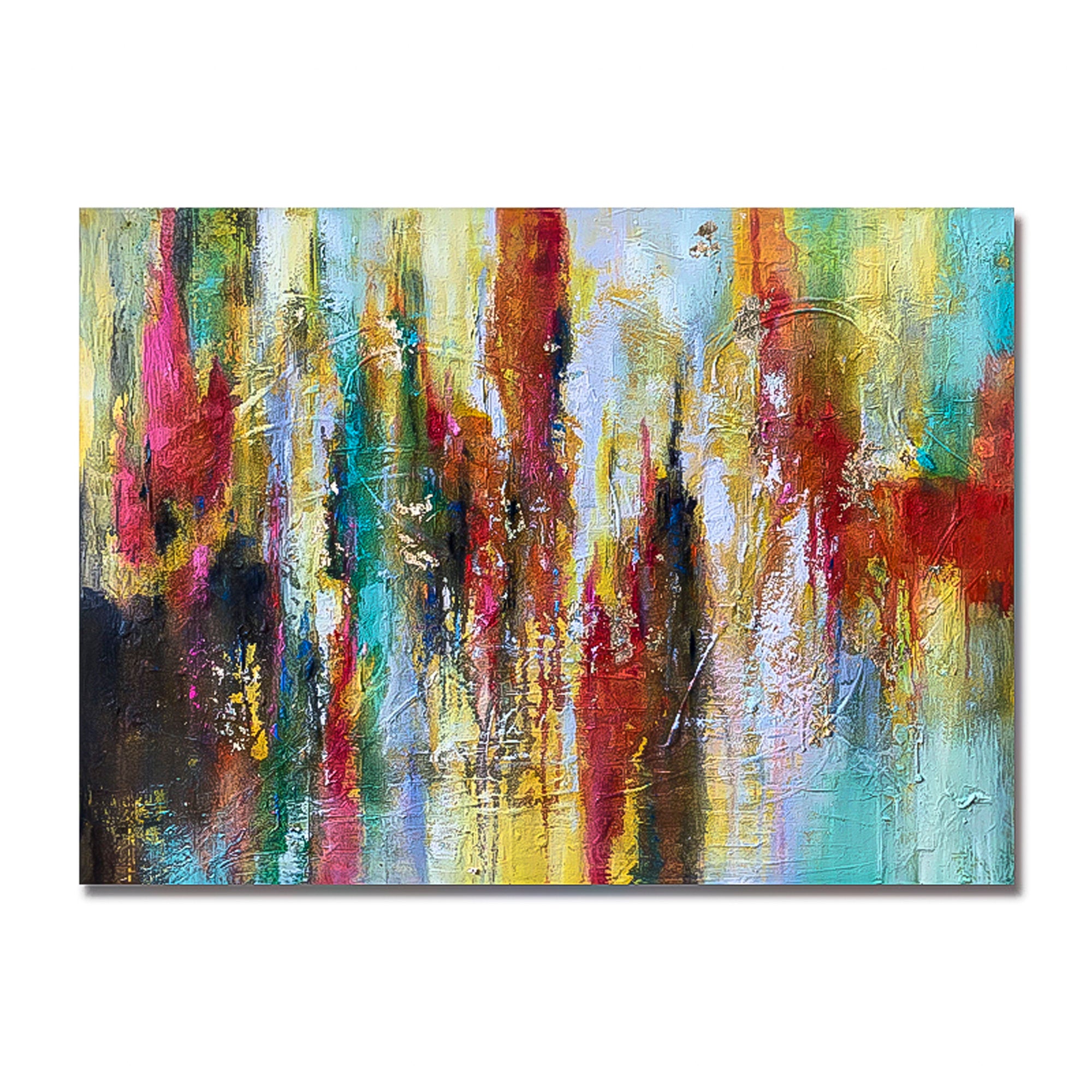 Brush stroke art colorful abstract paint pattern Abstract Oil Painting red multicolor Wall Art therapy Horizontal