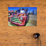 Original oil painting of an old truck red heavy textured knife palette Horizontal