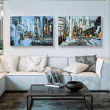 2 piece wall art gallery wall color street date night view original oil painting heavy textured palette knife impressionistic set of 2