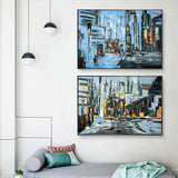 2 piece wall art gallery wall color street date night view original oil painting heavy textured palette knife impressionistic set of 2