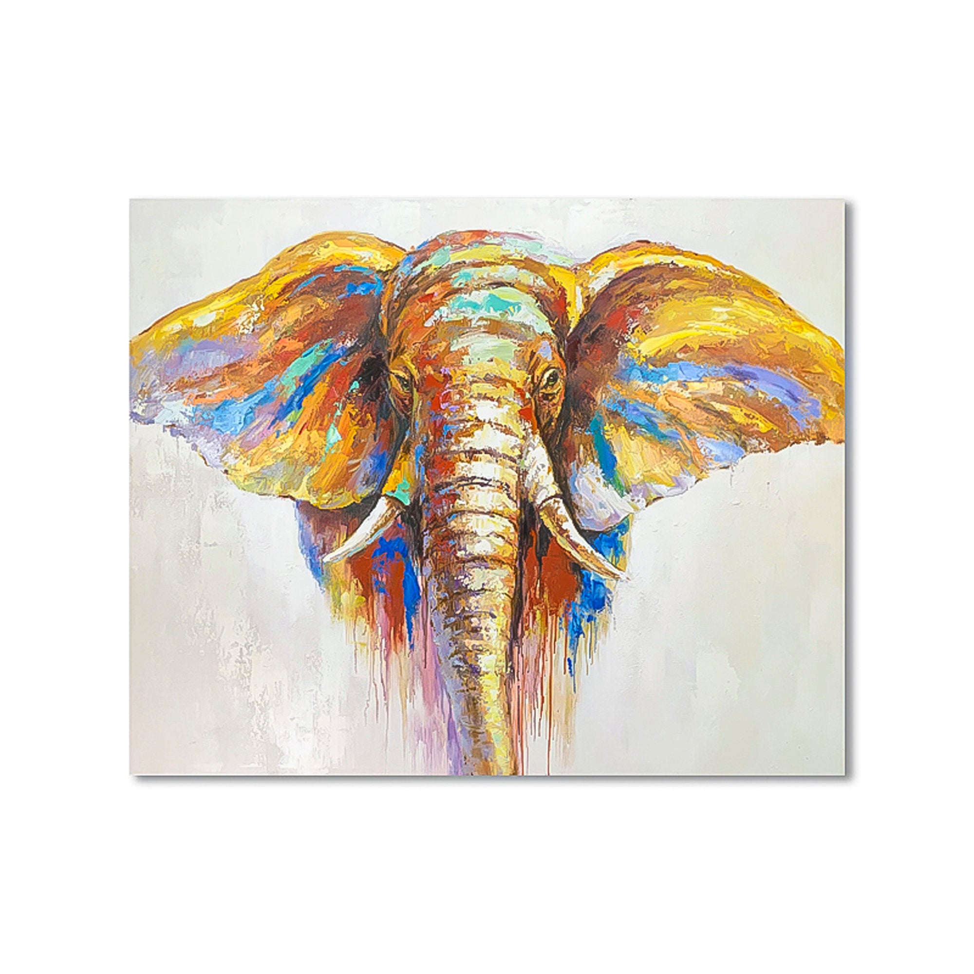 Elephant painting Heavy textured palette knife oil painting canvas wall art living room interior, room decor