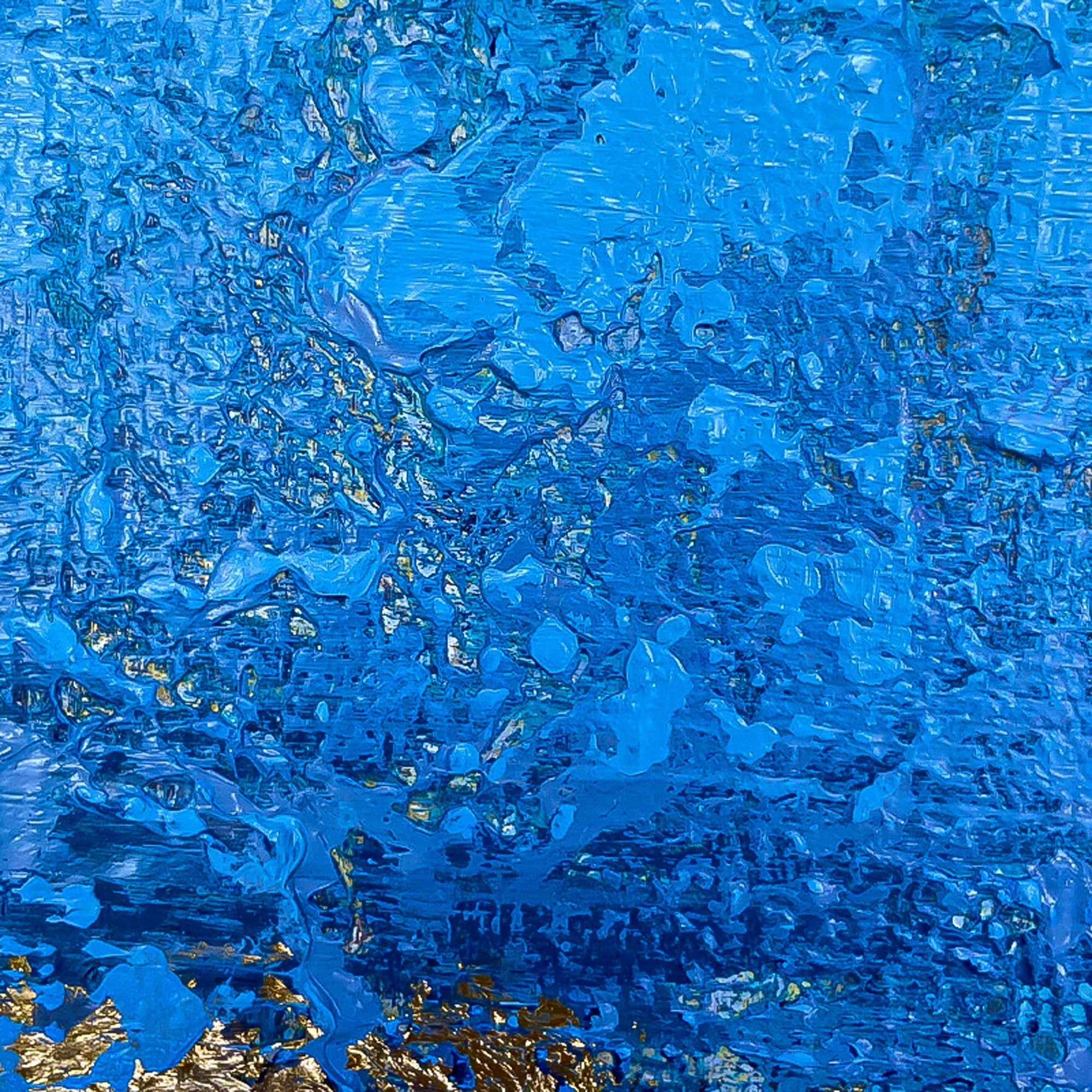 Blue abstract with gold foil art brush stroke art handmade oil painting square heavy textured palette knife impressionist huge wall art