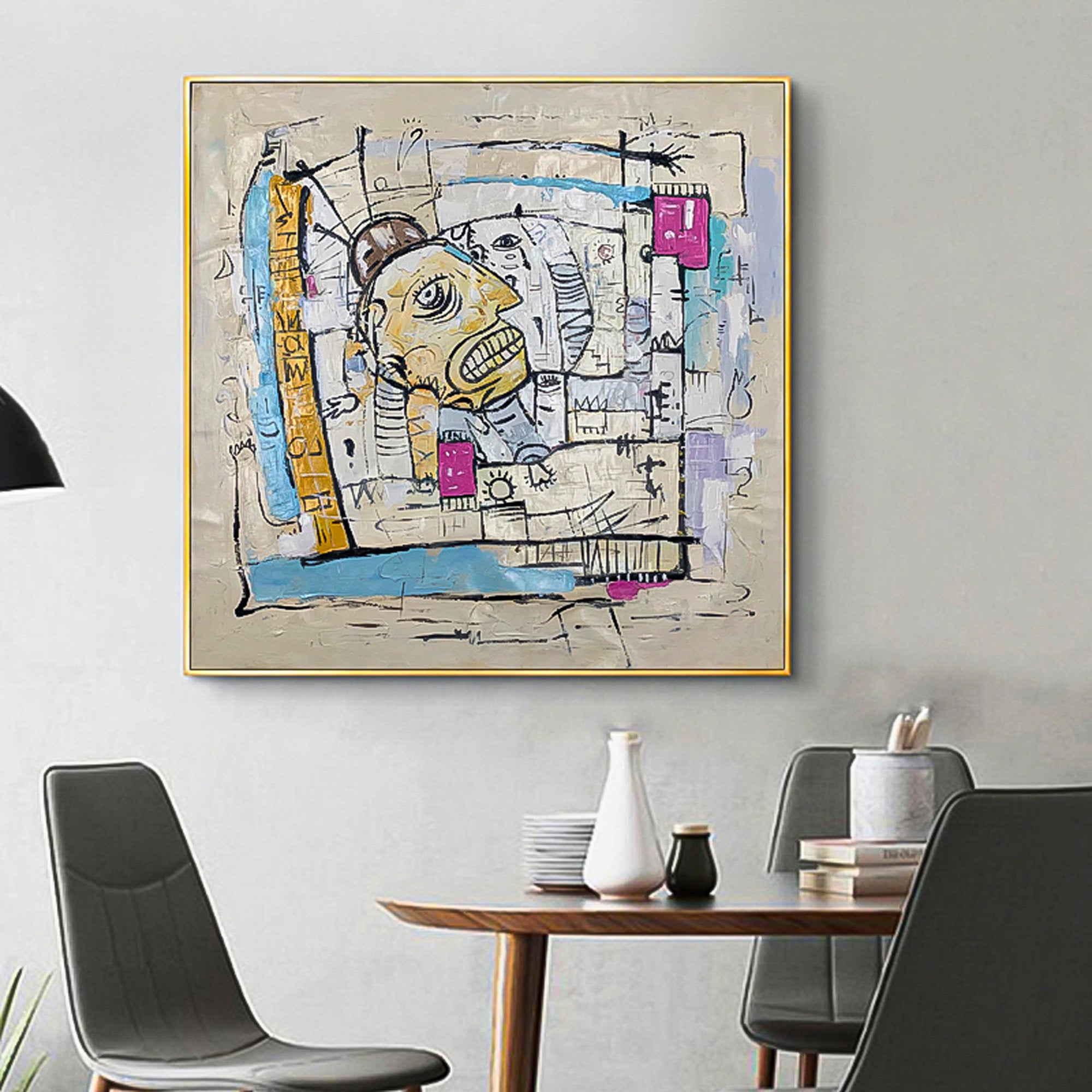 Abstract figure art line art brush stroke art handmade oil painting square heavy textured palette knife impressionist huge wall art