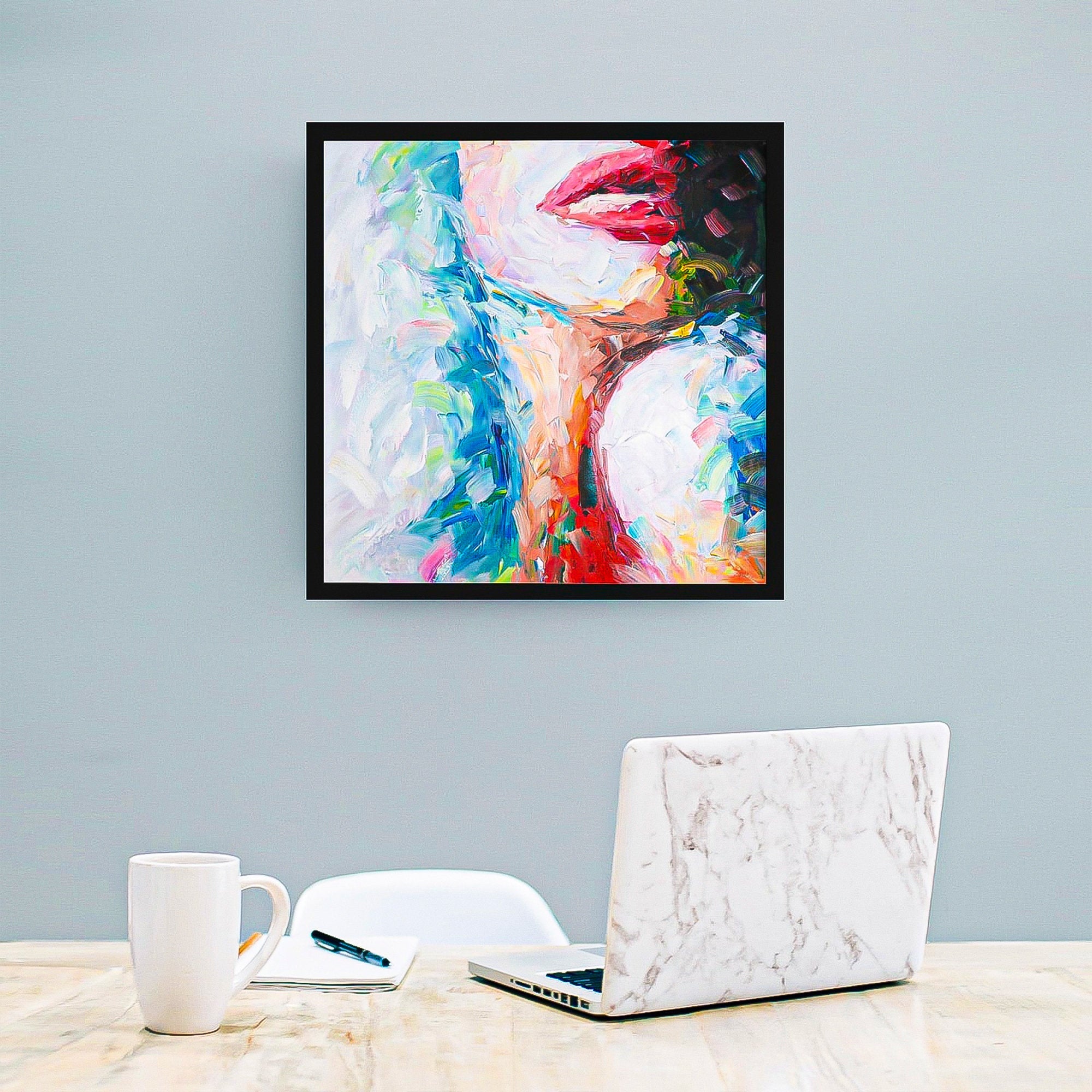 Female Abstract figure wall art brush stroke art woman handmade oil painting square heavy textured palette knife impressionist huge wall art