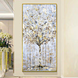 Gold Tree Botanical  floral oil painting long skinny wall art vertical high quality Modern Art Contemporary Wall Art for Living Room