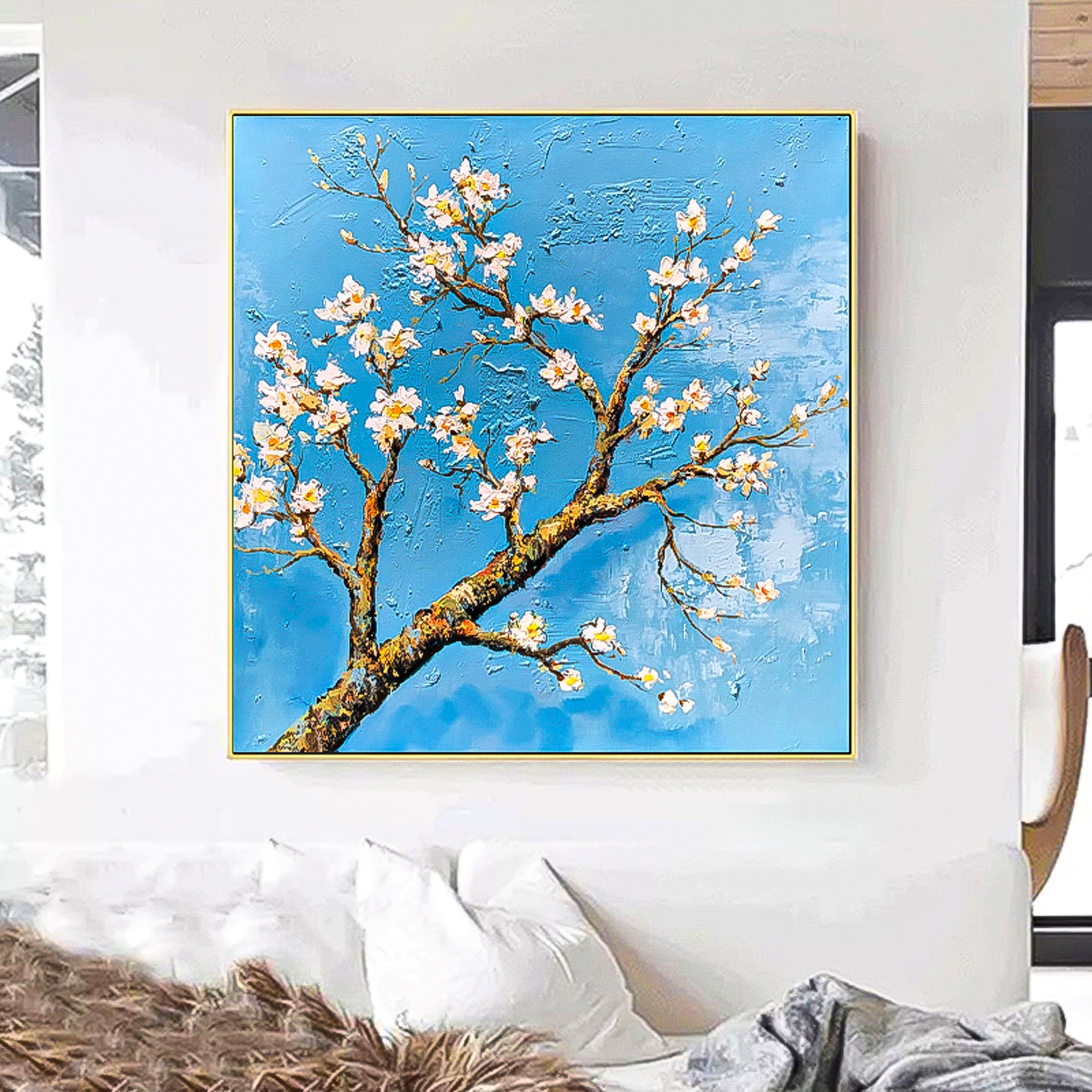 Floral oil painting Japanese Sakura Tree Abstract Brush stroke art multicolor Huge Abstract Art Palette Knife heavy textured