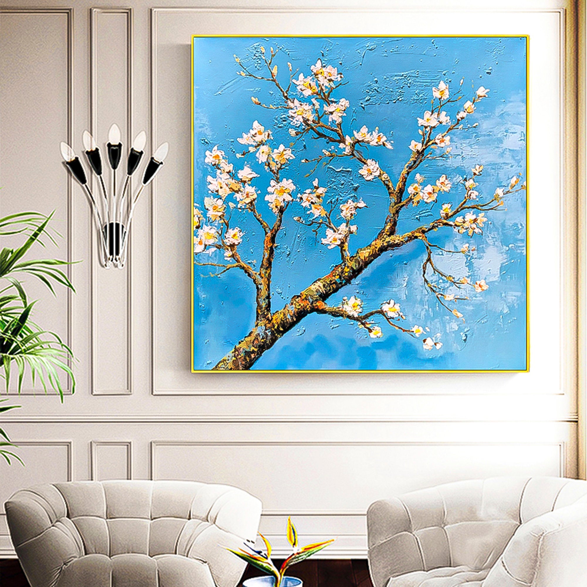 Floral oil painting Japanese Sakura Tree Abstract Brush stroke art multicolor Huge Abstract Art Palette Knife heavy textured