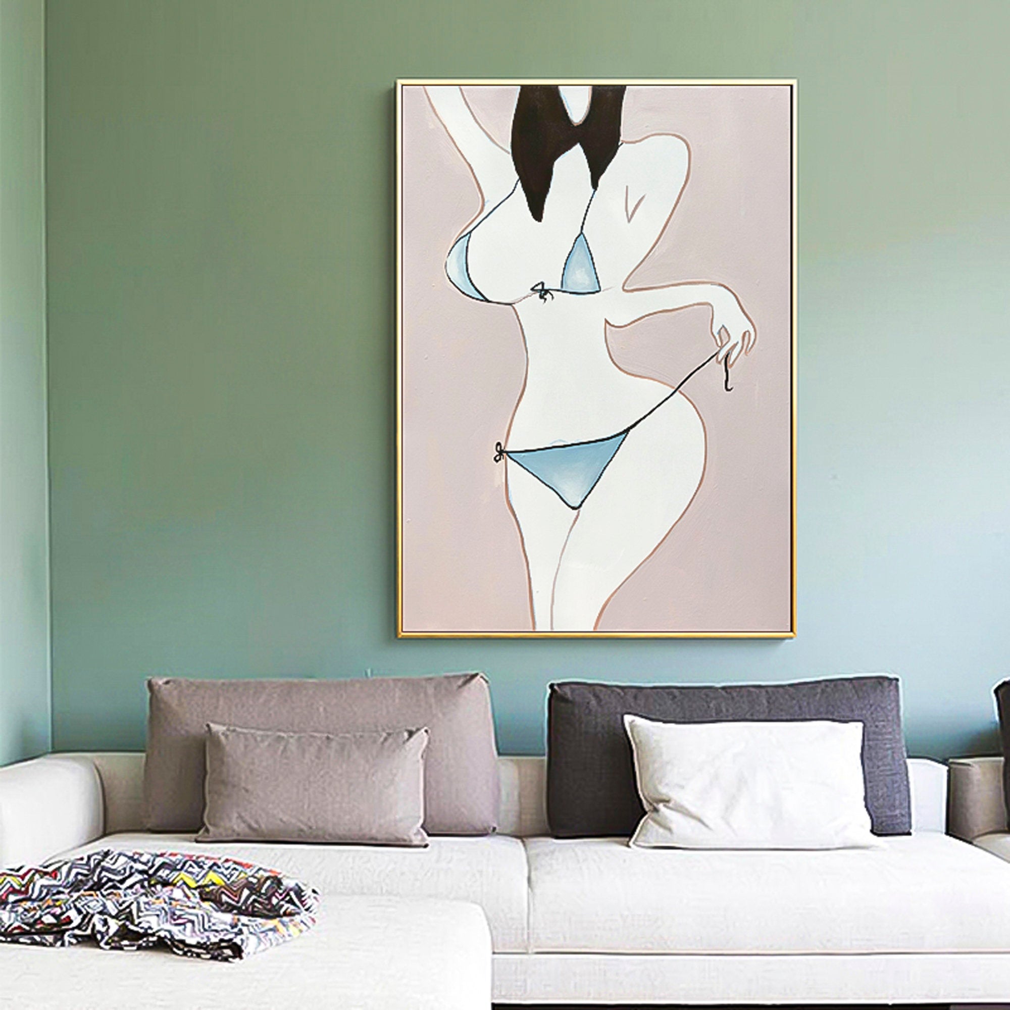 2 piece wall art gallery line art nude set wall set oil Painting On Canvas body line canvas art Set of 2 Vertical woman edgy line wall art