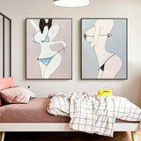 2 piece wall art gallery line art nude set wall set oil Painting On Canvas body line canvas art Set of 2 Vertical woman edgy line wall art