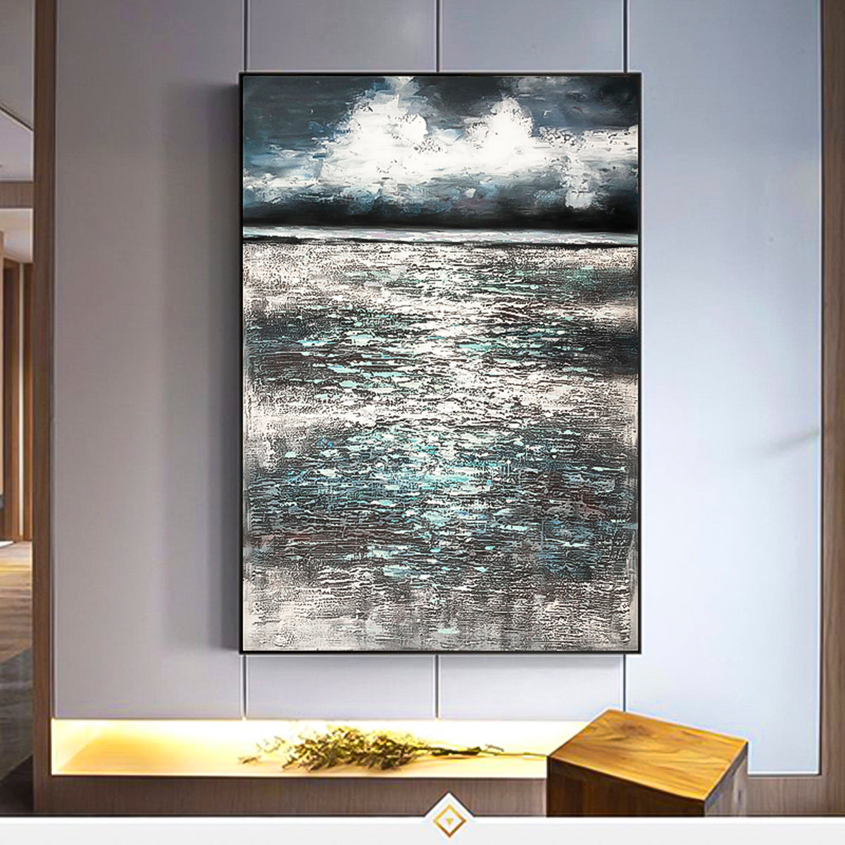 Dark sea dark ocean art Ocean Oil Painting vertical brush stroke art ocean themed wall art