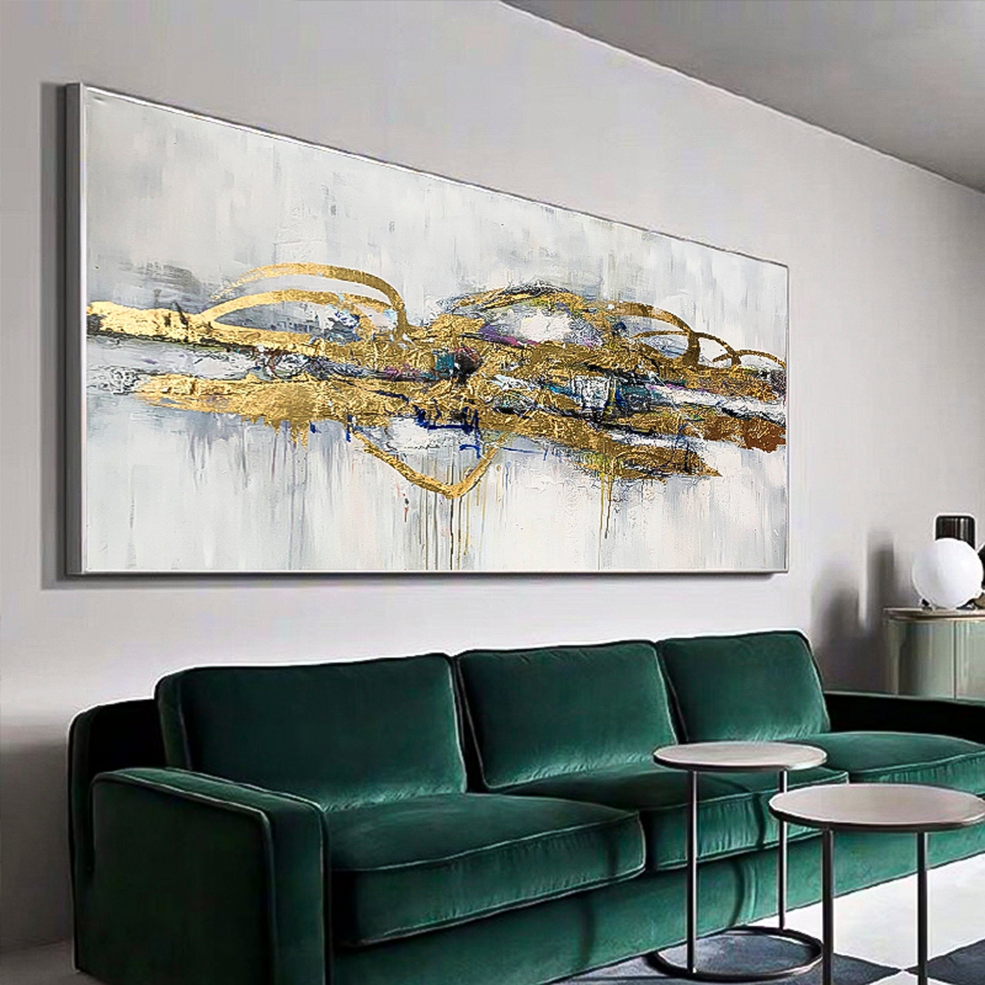 Extra Large Abstract Oil Paintings On Canvas Modern gold foil flakes Painting Handmade Fine Art Contemporary Painting Panoramic wall art