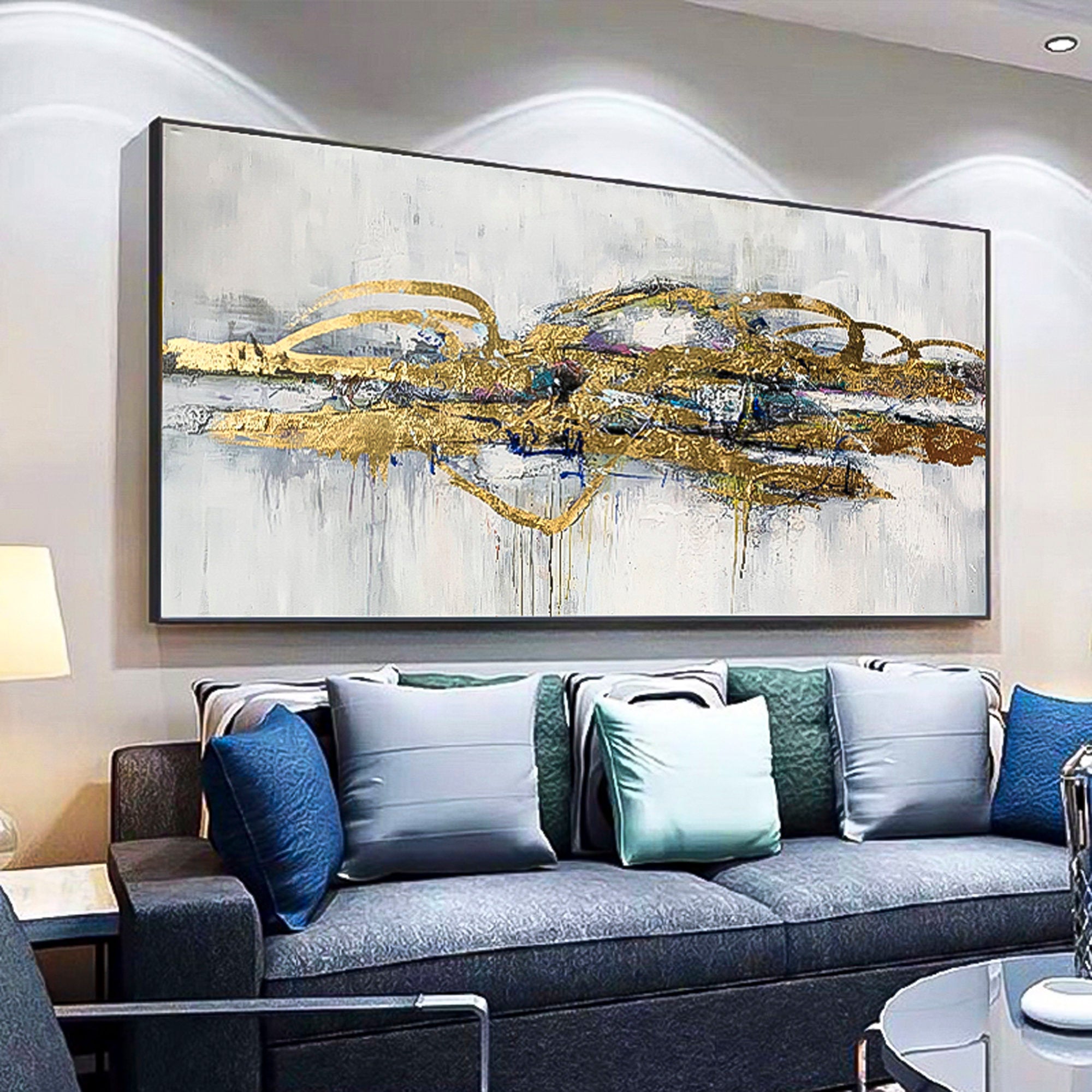 Extra Large Abstract Oil Paintings On Canvas Modern gold foil flakes Painting Handmade Fine Art Contemporary Painting Panoramic wall art