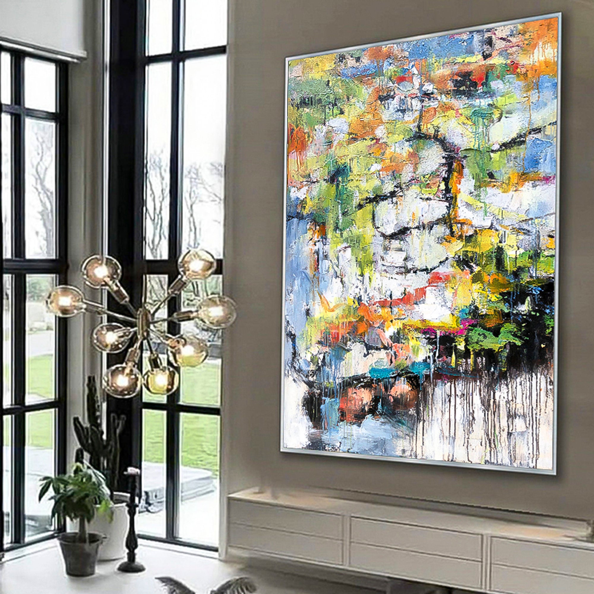 Stunning Multicolor Abstract vertical brush stroke art vertical