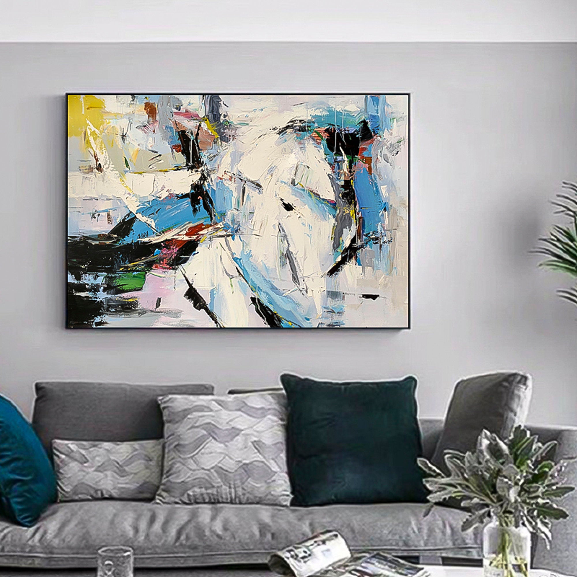 Huge wall art Oil Painting Abstract brush stroke art Wall Art therapy Horizontal