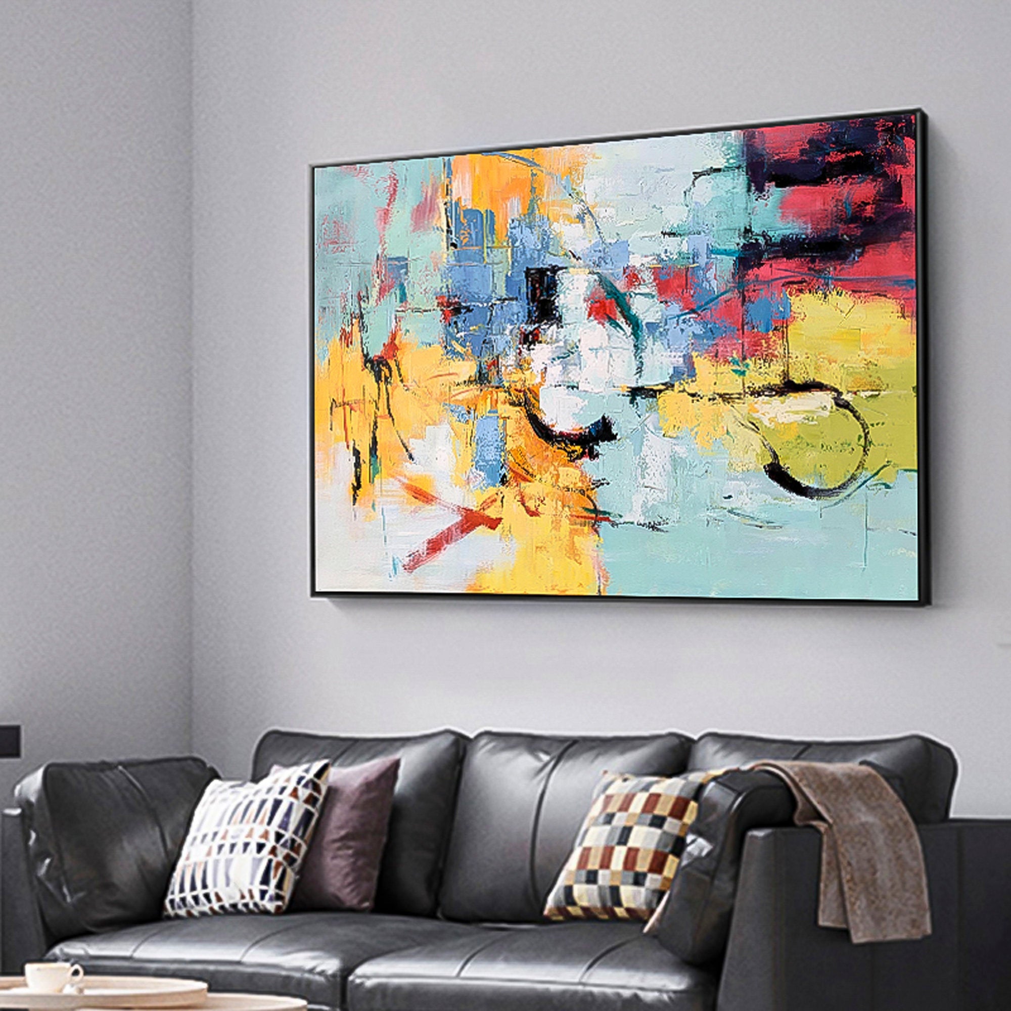 Bold Colors Huge wall art Oil Painting Abstract brush stroke art Wall Art therapy Horizontal