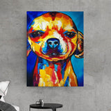 Chihuahua pop art colorful dog painting brush stroke art heavy textured palette knife canvas vertical