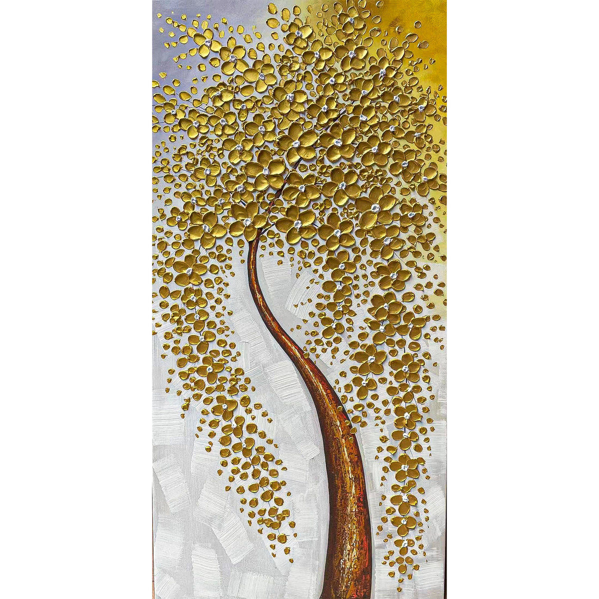 Gold Tree Botanical 3D floral oil painting long skinny wall art vertical high quality Modern Art Contemporary Wall Art for Living Room