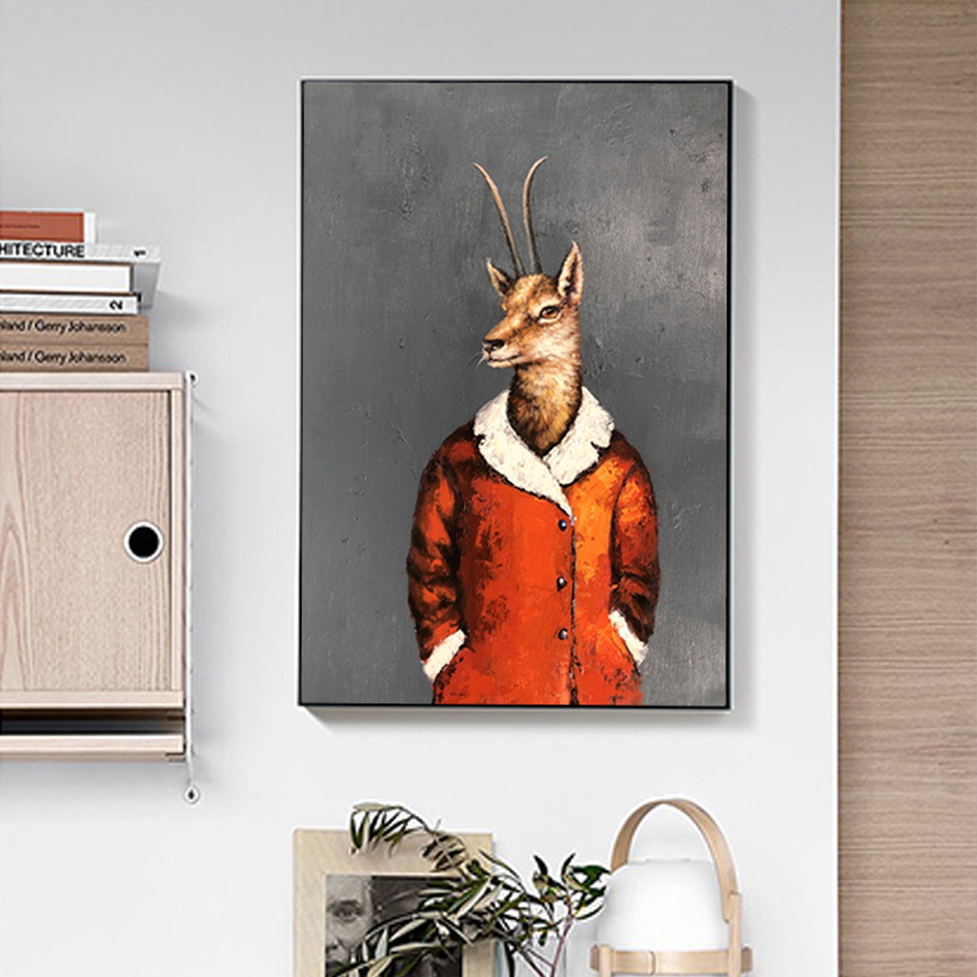 Deer in suit wall art Expression Art Abstract vertical brush stroke art vertical