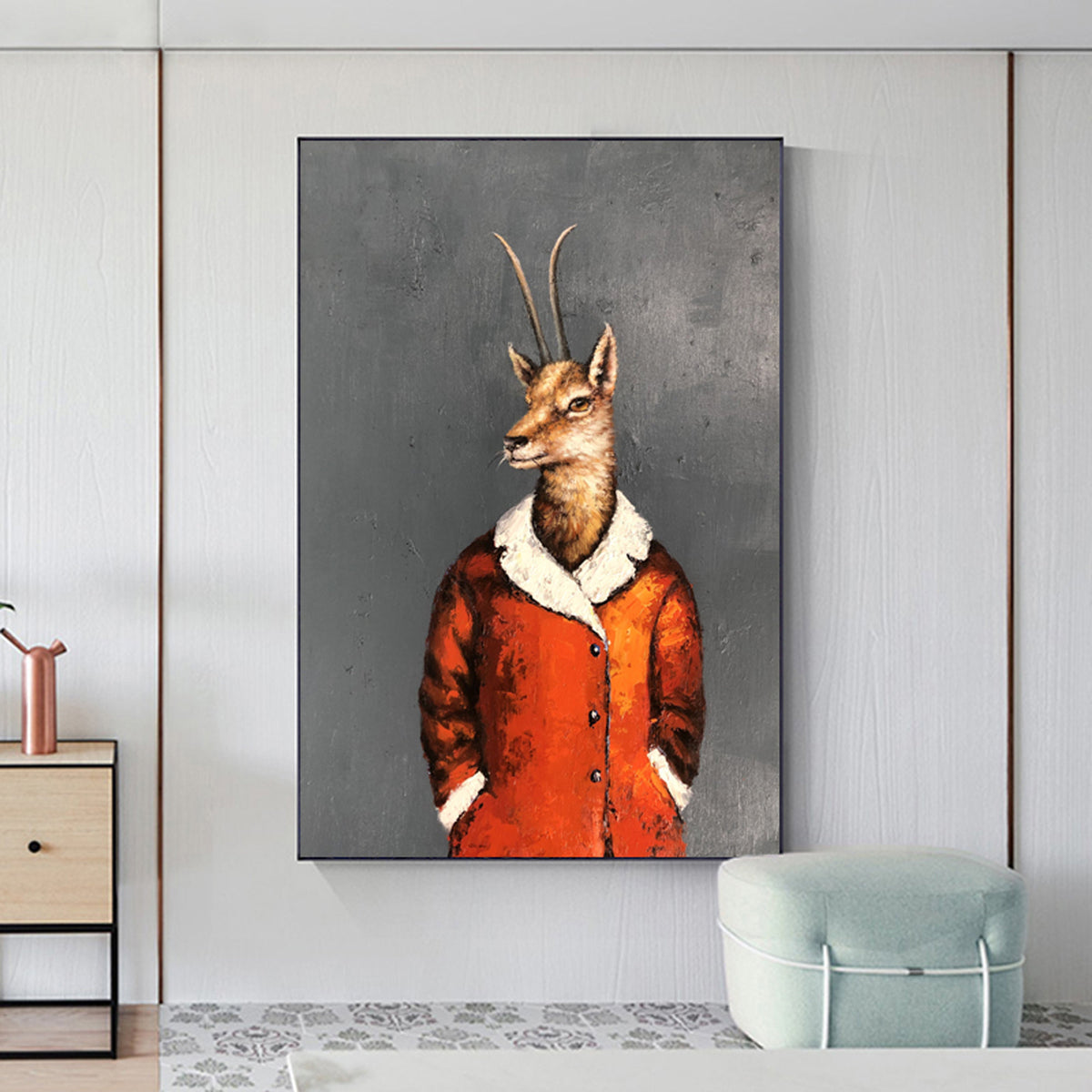 Deer in suit wall art Expression Art Abstract vertical brush stroke art vertical