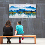 Blue mountain Chinese mountain painting Oil Paintings On Canvas with gold foil Fine Art Contemporary Painting Panoramic wall art