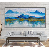 Blue mountain Chinese mountain painting Oil Paintings On Canvas with gold foil Fine Art Contemporary Painting Panoramic wall art