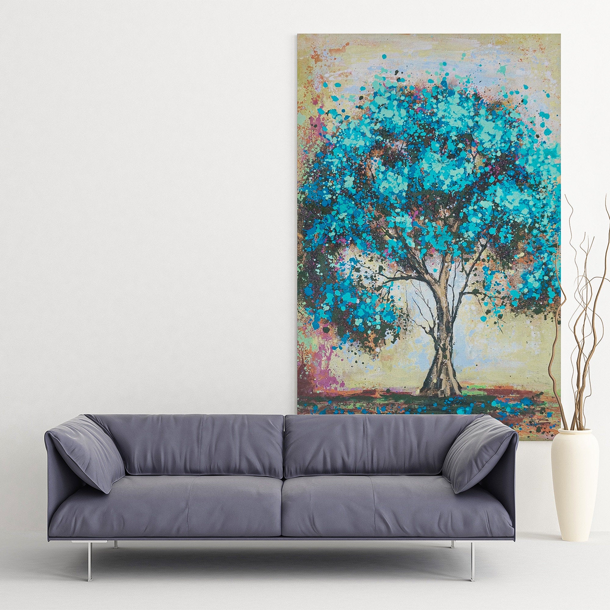 Pine tree art, Huge wall art Oil Painting, handmade 100% vertical heavy textured art