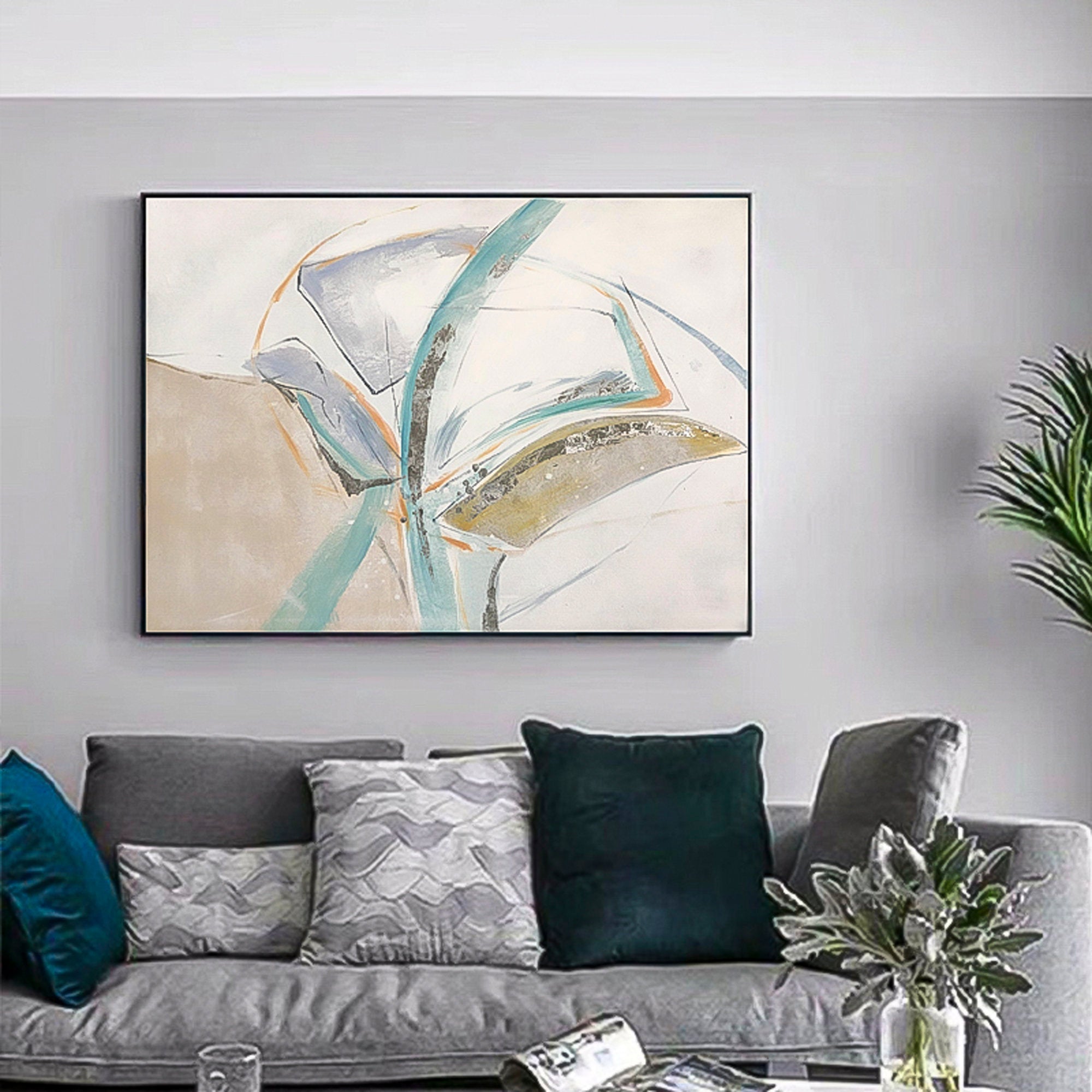 Beige Abstract Huge wall art Oil Painting Abstract brush stroke art Wall Art therapy Horizontal