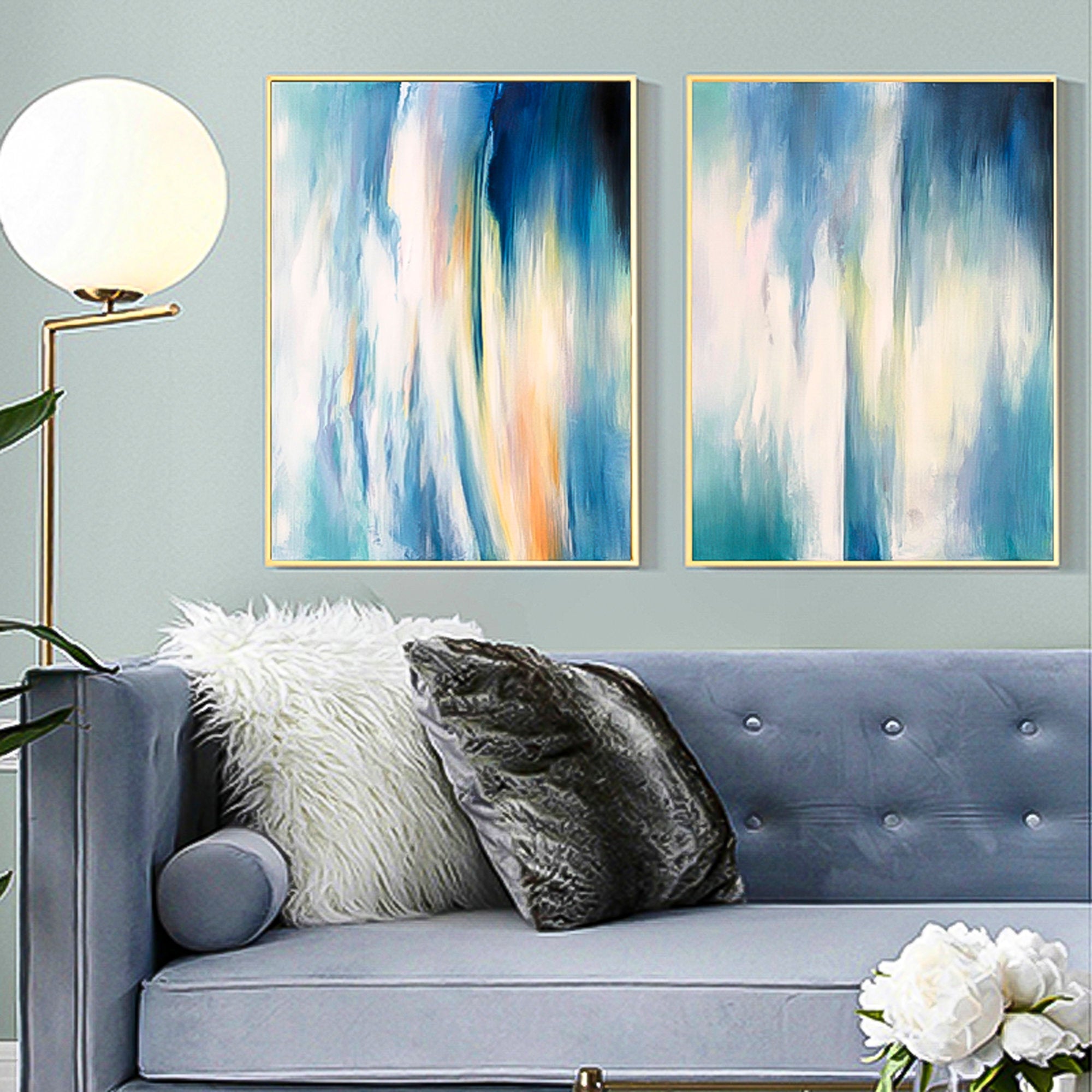 2 piece wall art gallery wall set waterfall abstract wall art framed set of 2 vertical