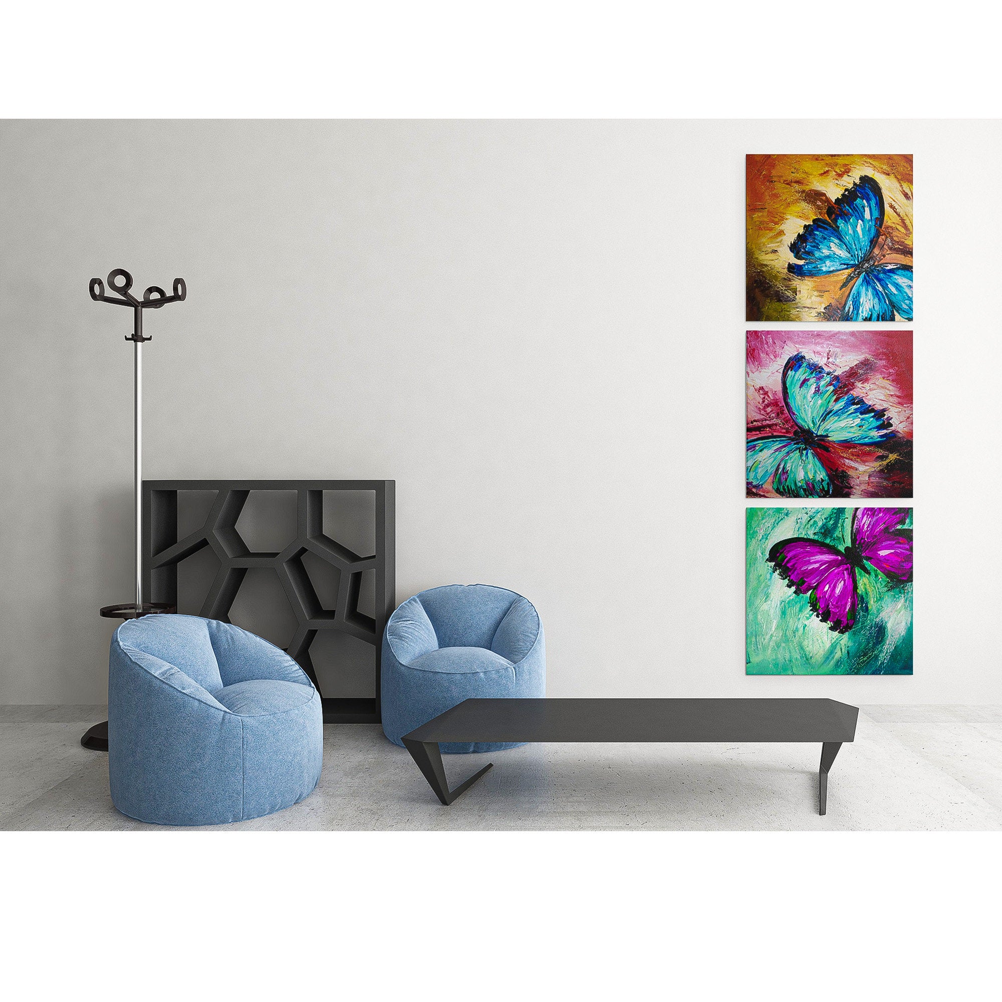 3 piece wall art Abstract Butterfly Paintings On Canvas Living Room Wall Art Set Of 3 Abstract Painting Extra Large Wall Art Abstract