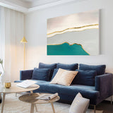 Green Sea Ocean Marble Oil Painting Abstract Gold Foil Art Navy Blue Light Blue Wall Art therapy Horizontal