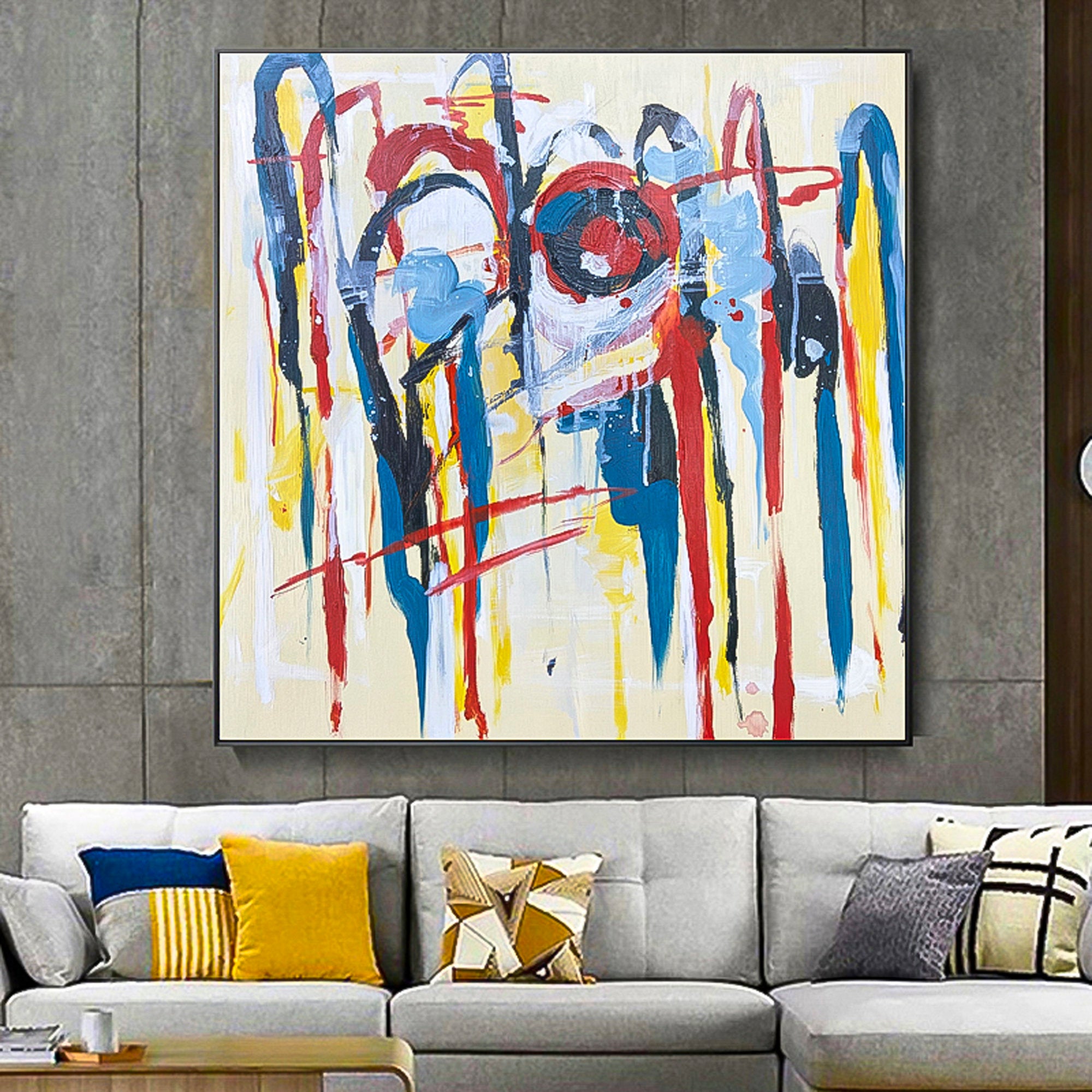 Original handmade minimalist painting expressionist Painting 2 piece wall art abstract Square set of 2 colorful Abstract Wall Art