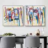 Original handmade minimalist painting expressionist Painting 2 piece wall art abstract Square set of 2 colorful Abstract Wall Art