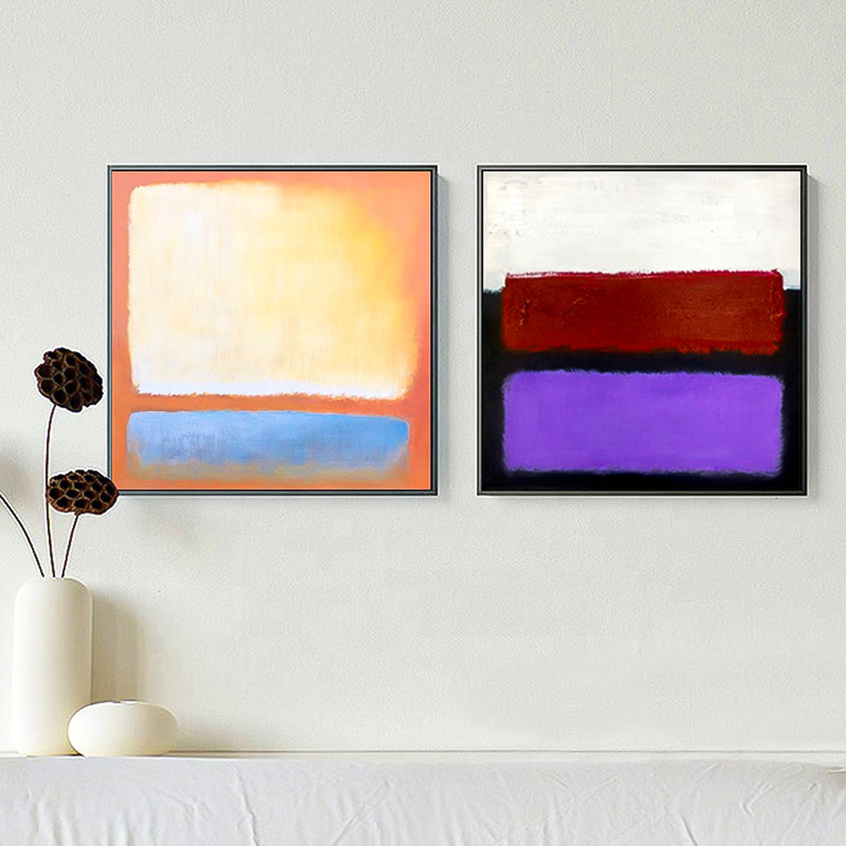 Modern brush stroke art Original handmade minimalist painting art expressionist Painting 2 piece wall art abstract Square set of 2 colorful