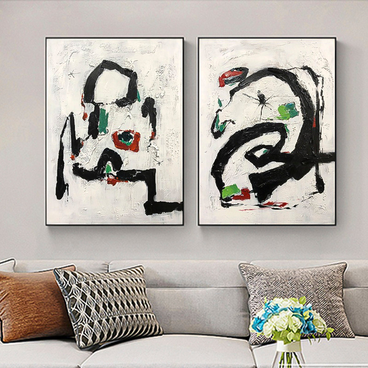 Minimalist female sitting line art Huge wall art Oil Painting Abstract minimal line art black background 2 piece